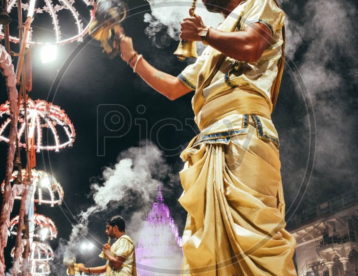 Priests Performing Ganga Aarthi Or Haarathi