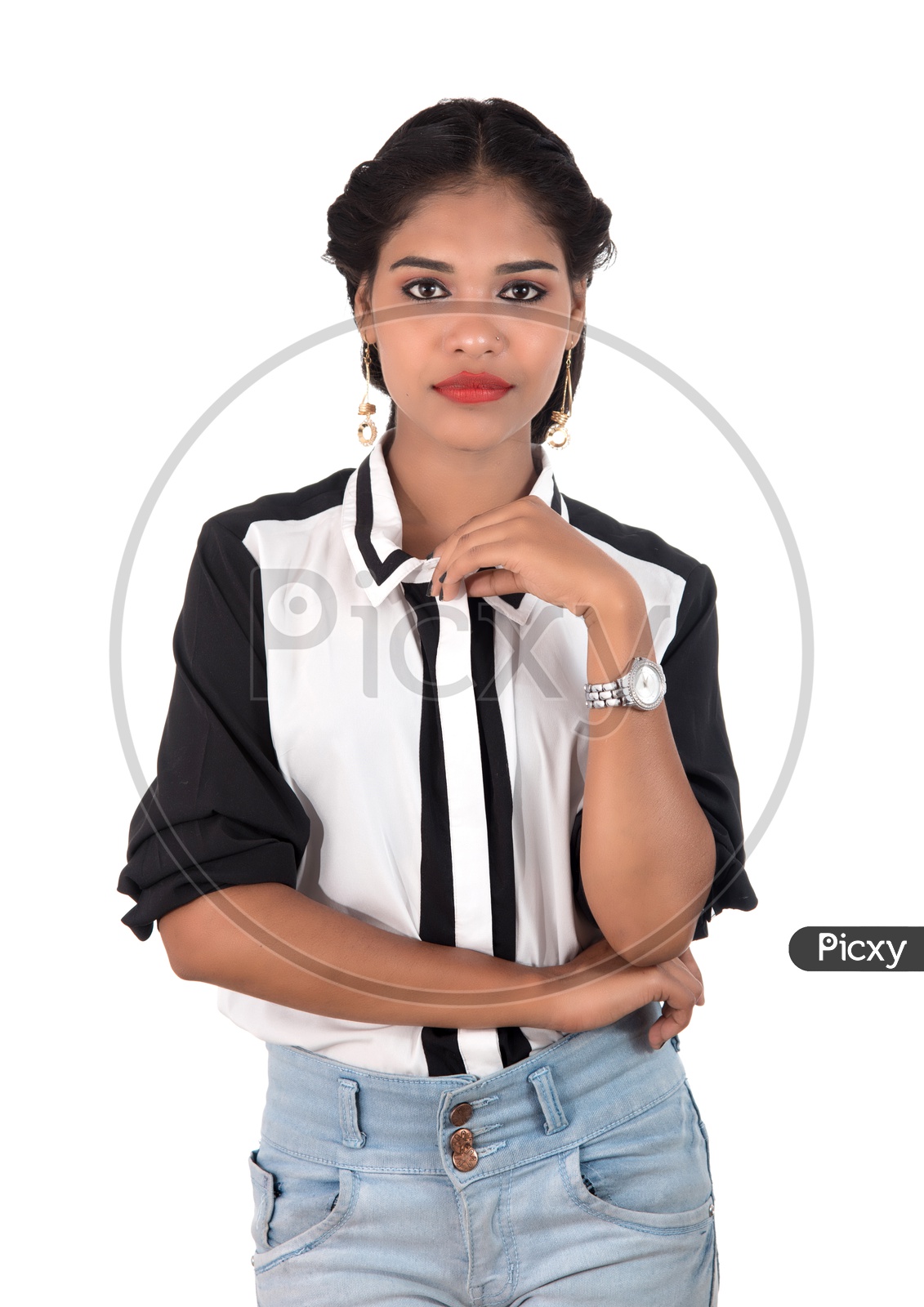 Portrait Of a Young Beautiful Woman Standing And Posing On an Isolated White Background