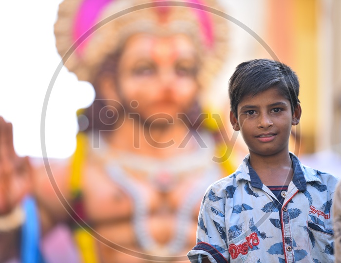 A young boy at Shri Rama Shobha yatra in Hyderabad