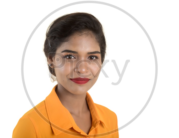 Indian woman wearing makeup with yellow shirt