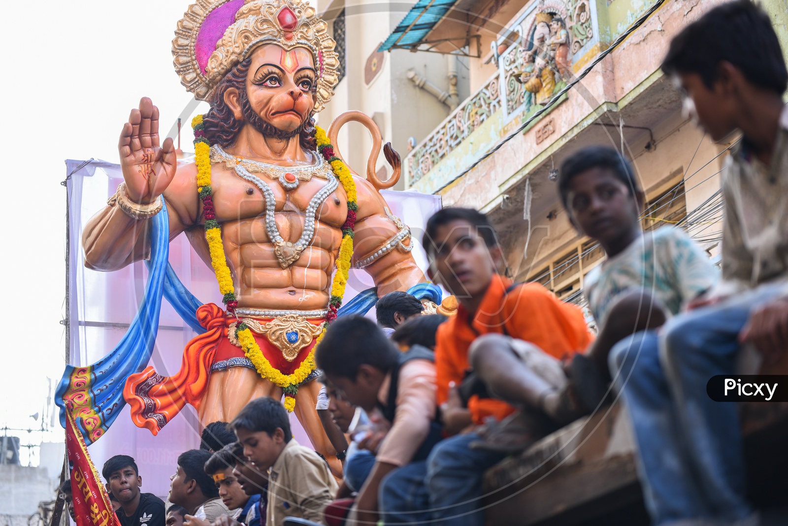 Lord Hanuman statue at Shri Rama shobha yatra in Hyderabad