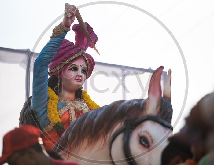 Idol of Rani Avanthibai procession at Shri Rama Shobha Yatra in Hyderabad