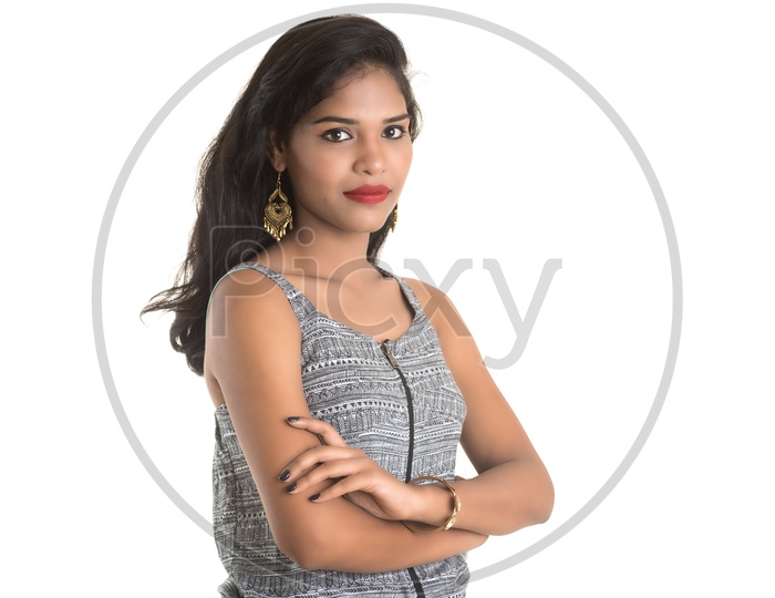 Portrait Of a Pretty Young Girl posing On an Isolated White Background