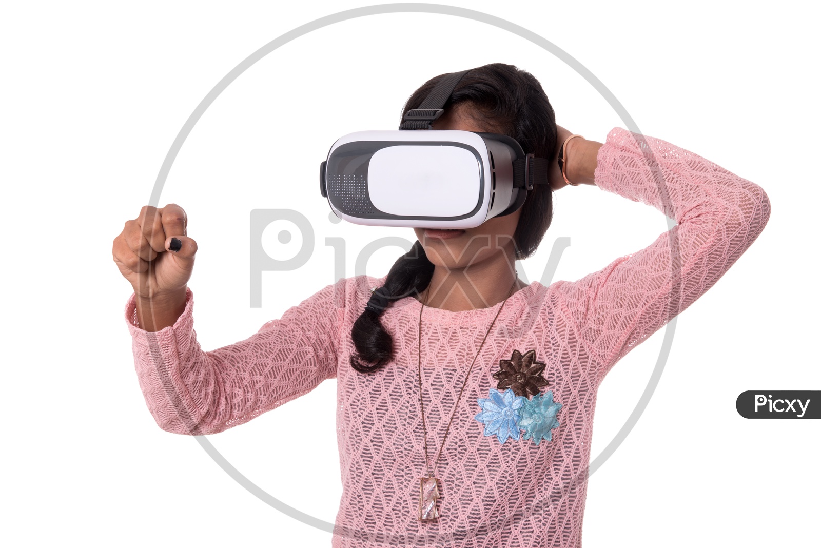 Young Indian Girl Looking  Through VR Device , Indian Girl Experiencing The Virtual Reality  Headset