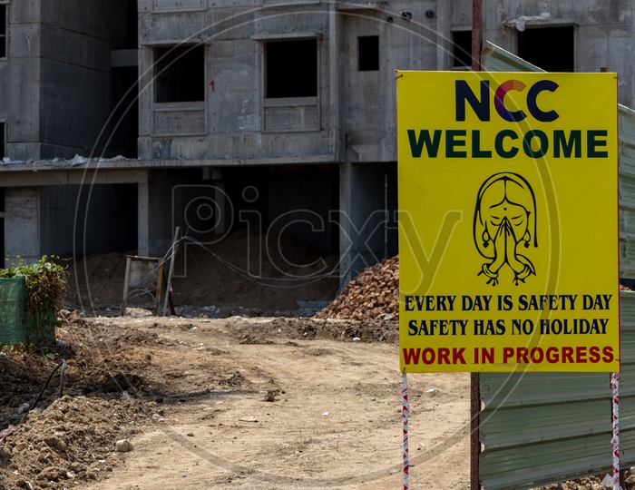 Welcome board at a construction site