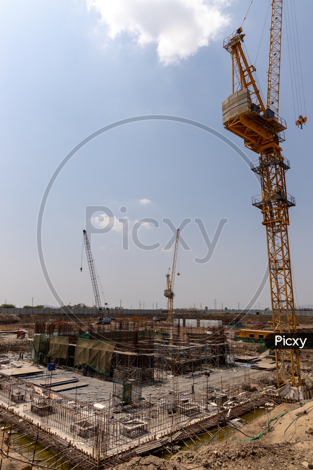 Tower crane working at a construction site