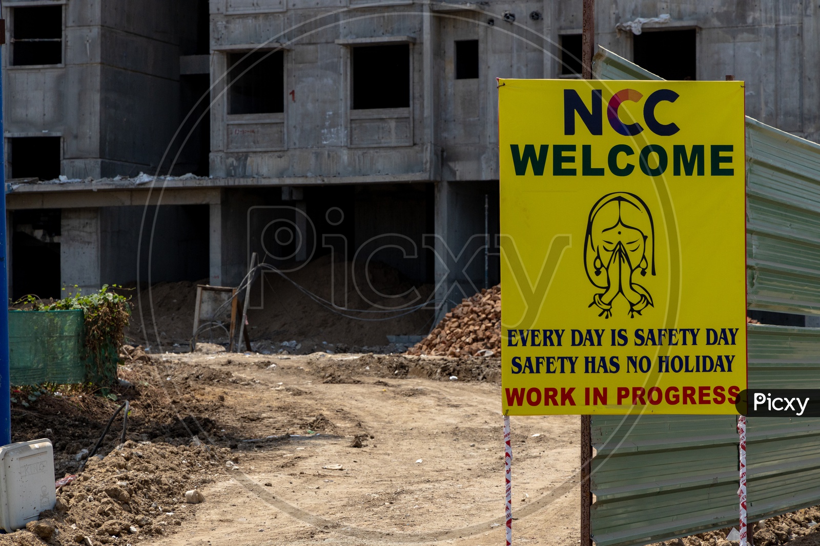 Welcome board at a construction site