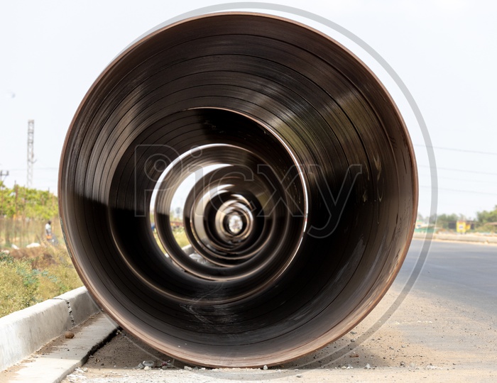 Large Diameter Underground Pipes On Road Side