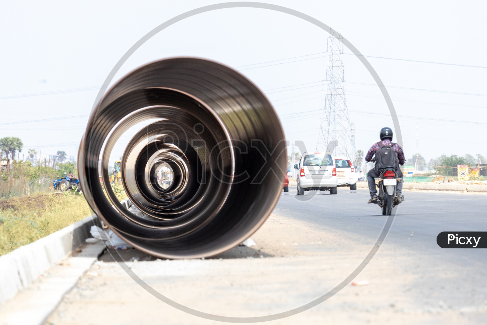 Large Diameter Underground Pipes On Road Side