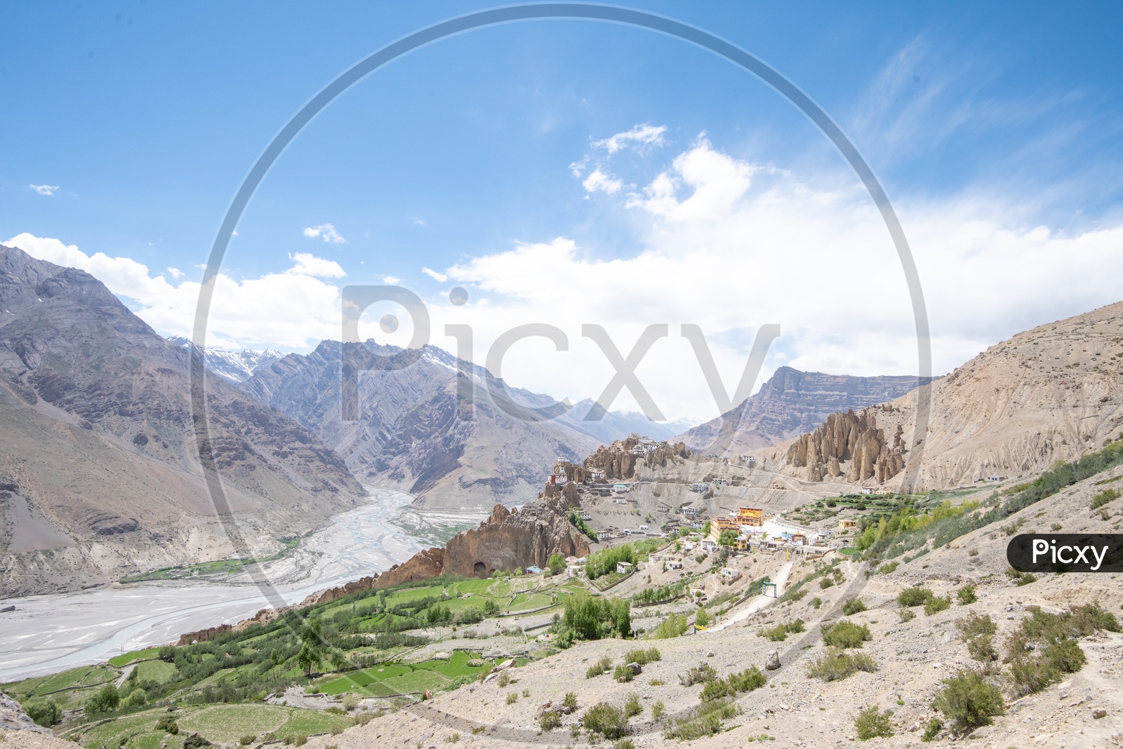 A Landscape With Phyang Monastery and River Valley in Leh