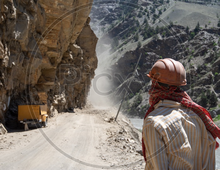 Man at construction work in Spiti Valley