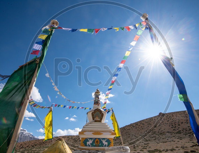 Buddhist Stupa at Dhankar lake in Spiti Valley