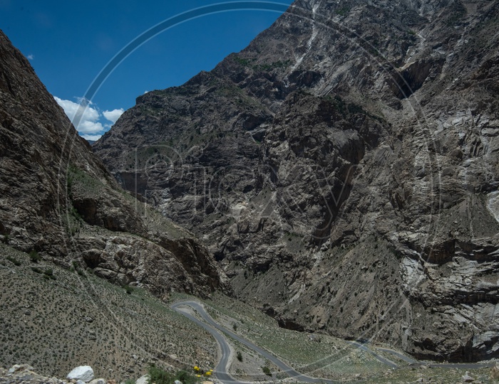Mountains of Spiti Valley with roadways