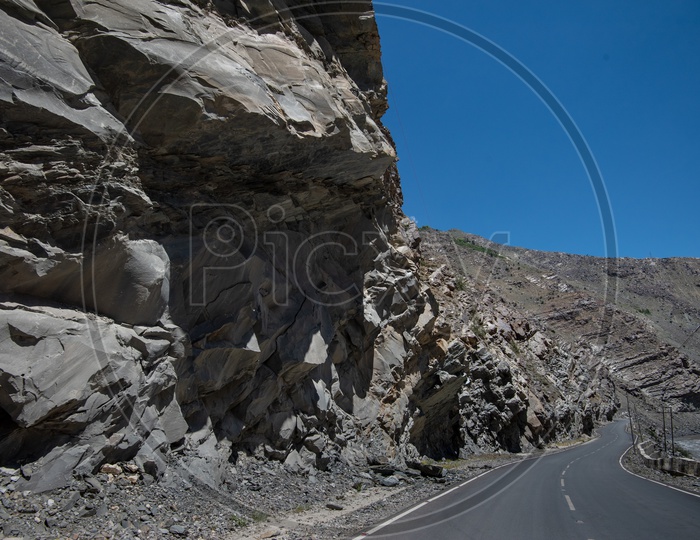 Roadways of Spiti Valley with  mountains