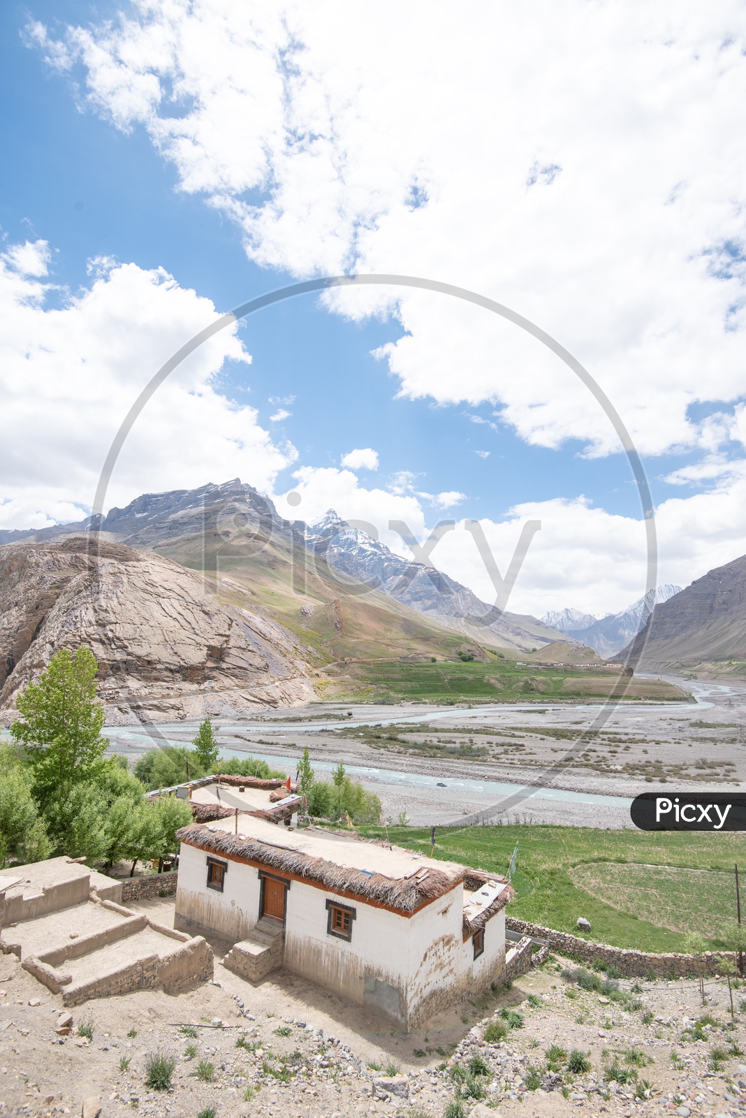 A house beside Spiti river in Spiti Valley