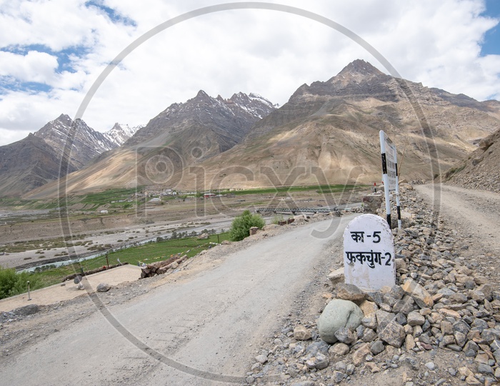 Roadways of Spiti Valley with Snow Capped Mountains in background