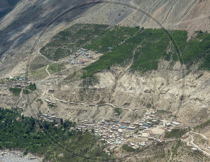 Mountains of Spiti Valley with houses