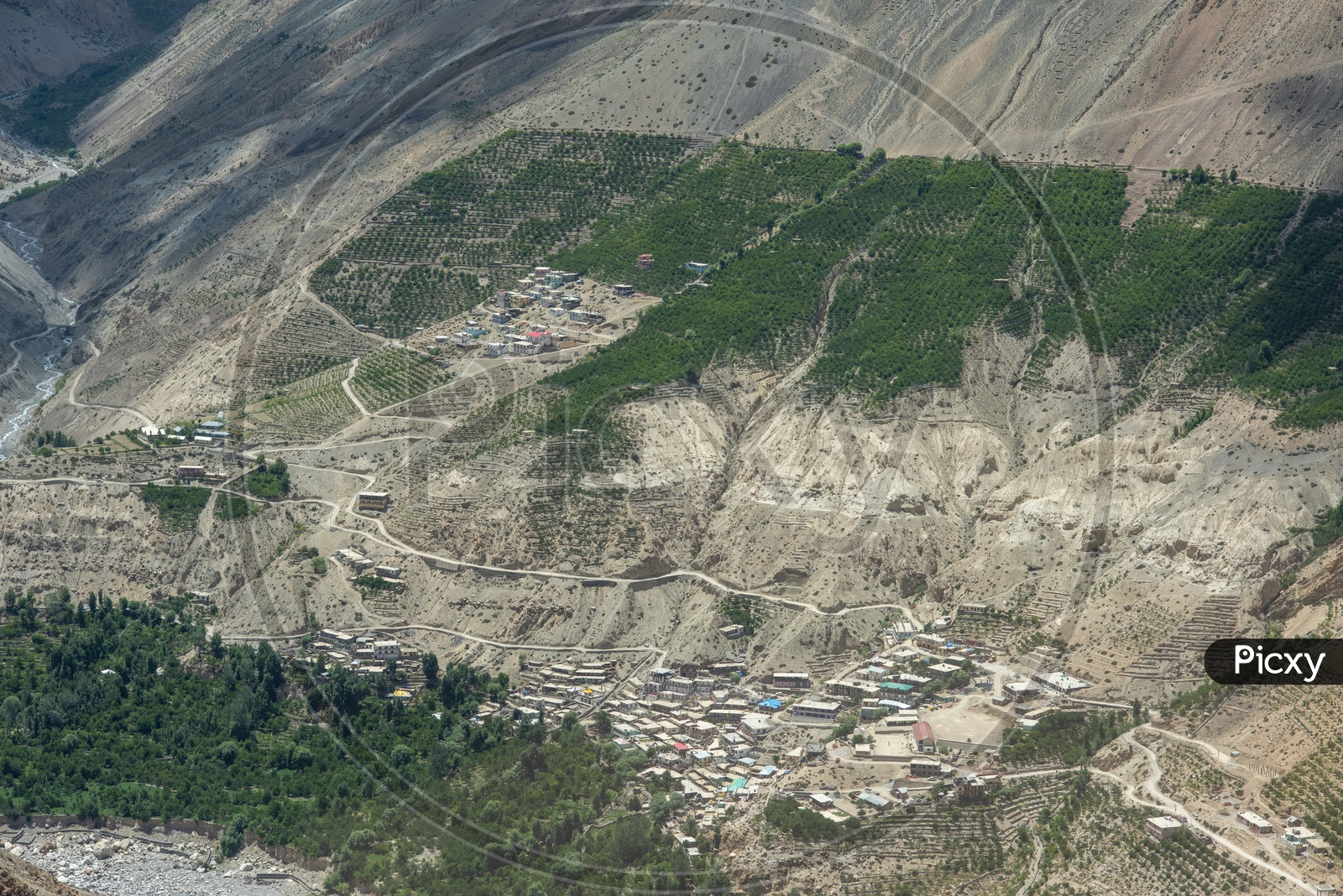 Mountains of Spiti Valley with houses