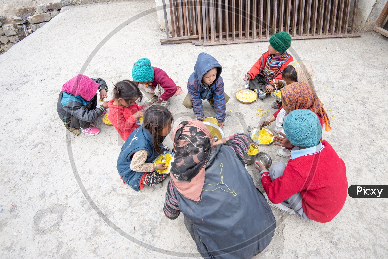 School children having lunch