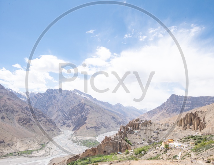 A Landscape With Phyang Monastery and River Valley in Leh
