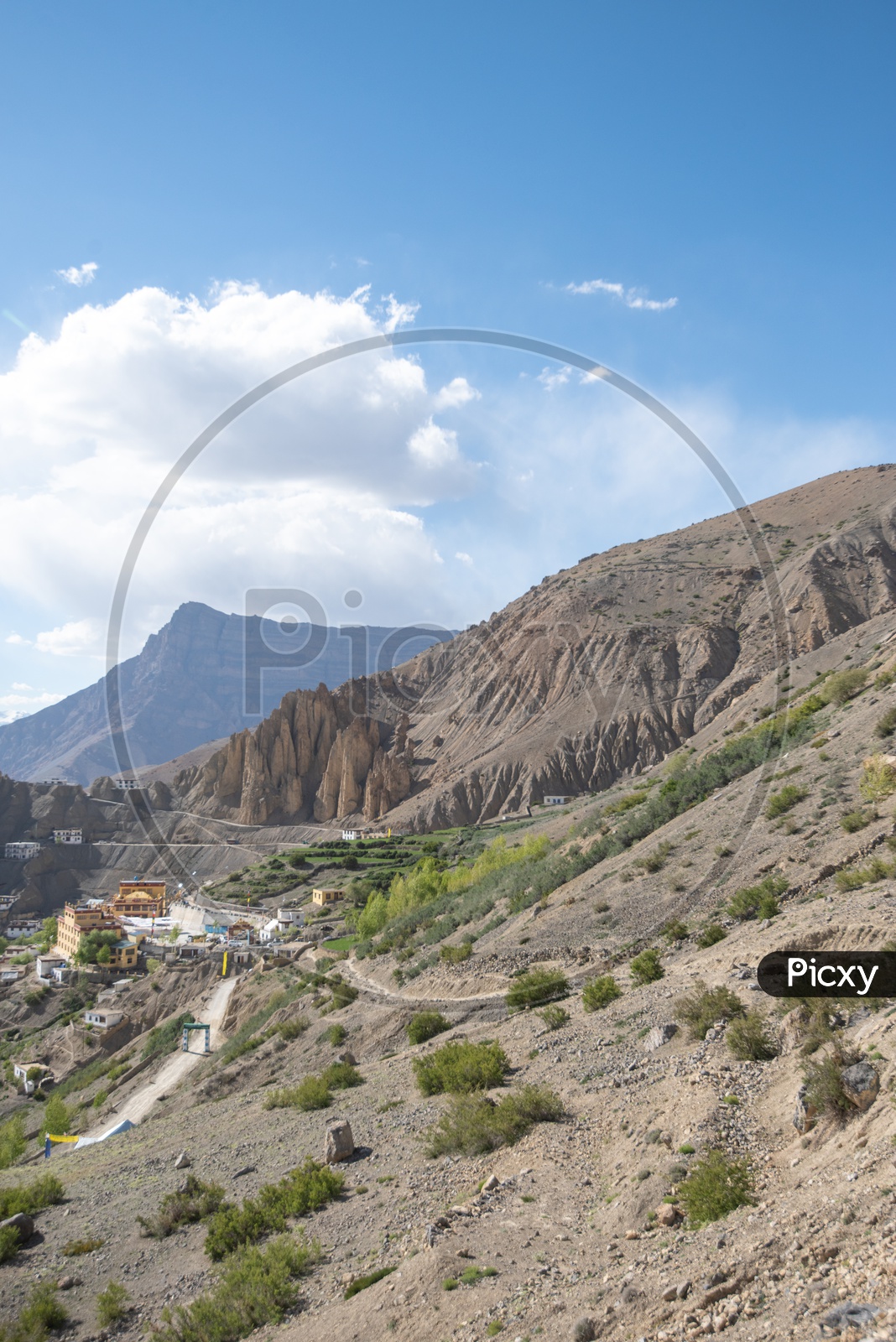 Houses and roads in Spiti Valley