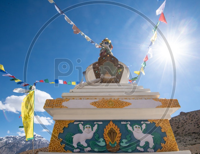 Buddhist Stupa at Dhankar lake in Spiti Valley