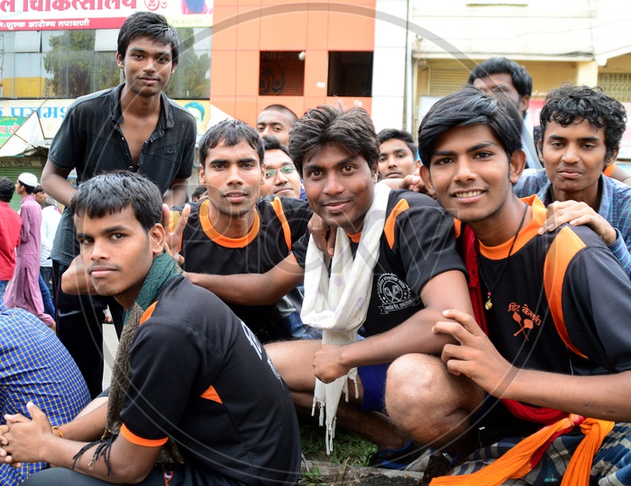 A Group Of Young People Celebrating ' Govinda ' At Dahi Handhi Festival  Celebrating Lord Krishna Bith
