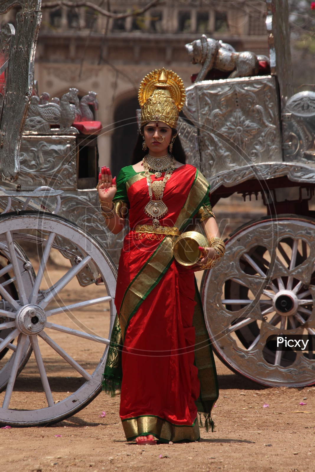 A Young Indian Girl In Hindu Goddess Lakshmi Devi Getup