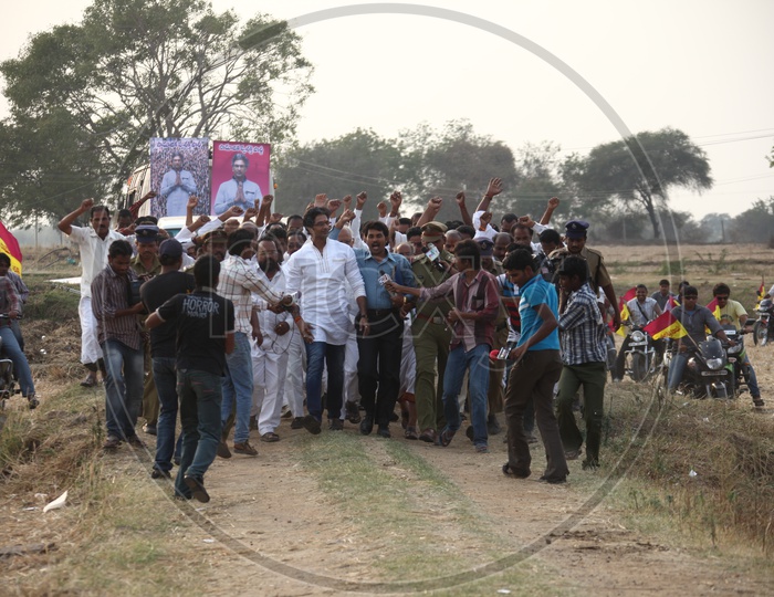 Rally Of a Political Party on Rural Area With Crowd Hailing The  Leader