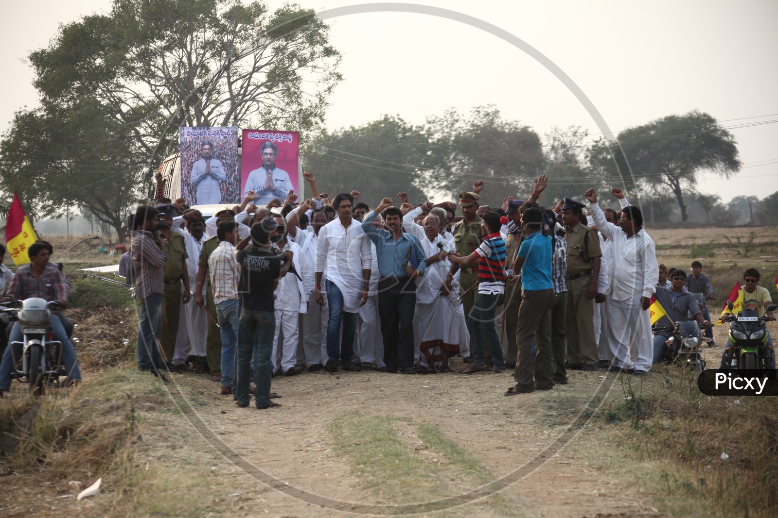 Rally Of a Political Party on Rural Area With Crowd Hailing The  Leader