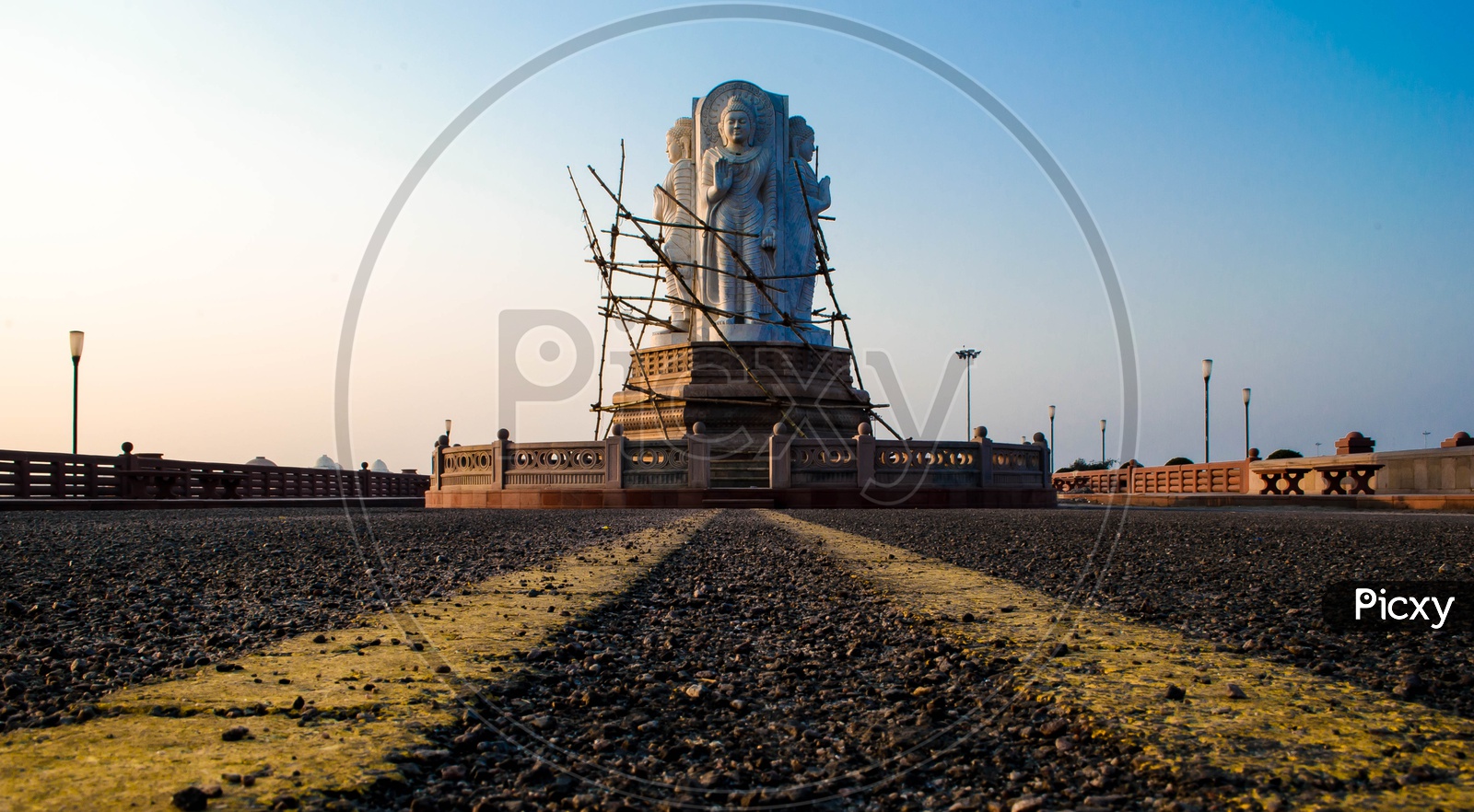 Gautham Buddha Statues Built  at a Road Junction
