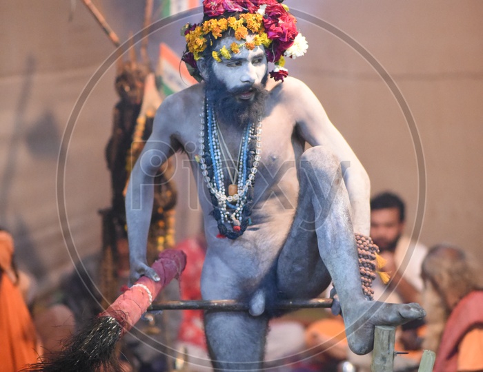 Indian Naga Sadhus Or Babas Or Aghoras  naked at Kumbh Mela