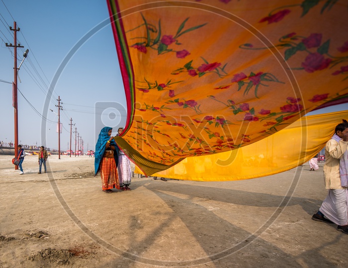 Woman Drying their Sarees In Open Air