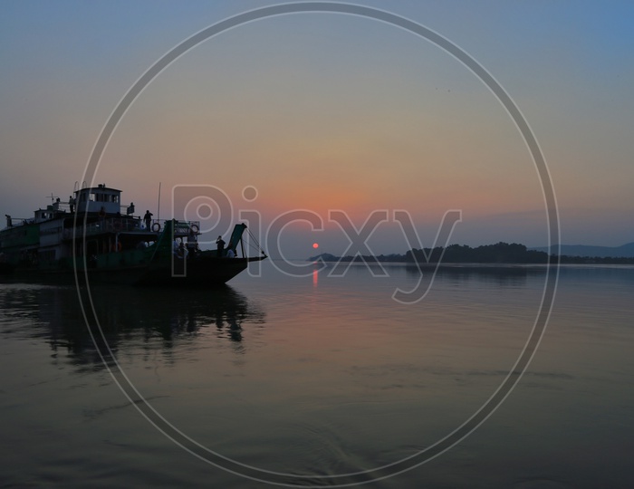 Sunset at Brahmaputra river, Assam.