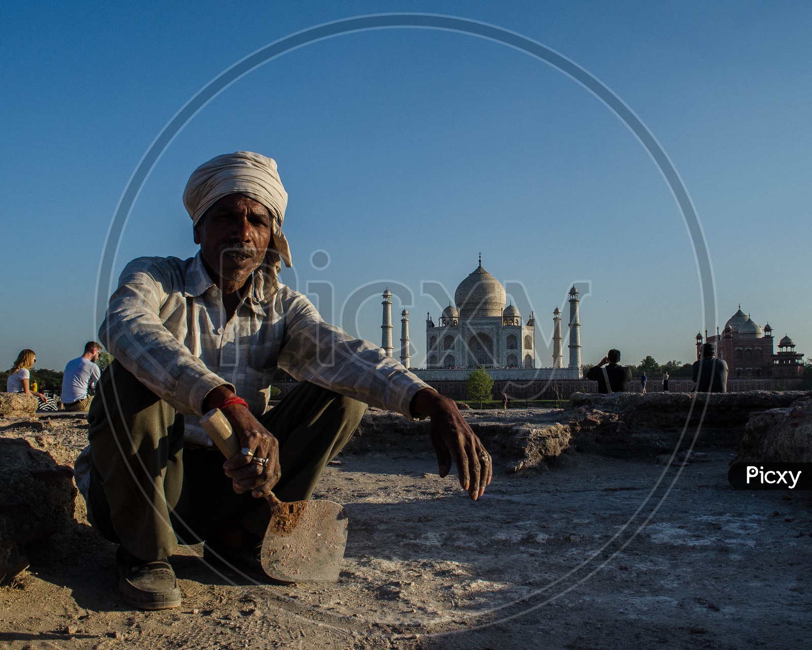 A Worker Doing Construction Work at Taj Mahal