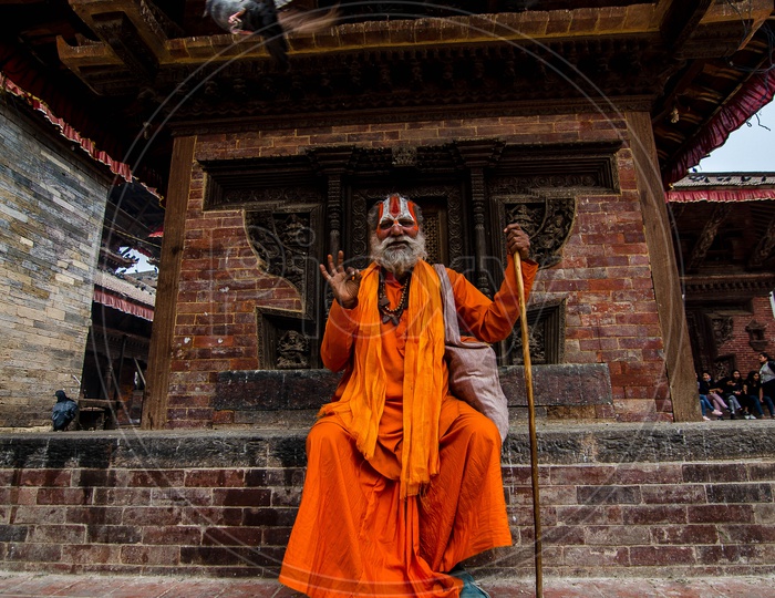 Portrait Of  an Indian Sadhu Or Baba   in a Temple