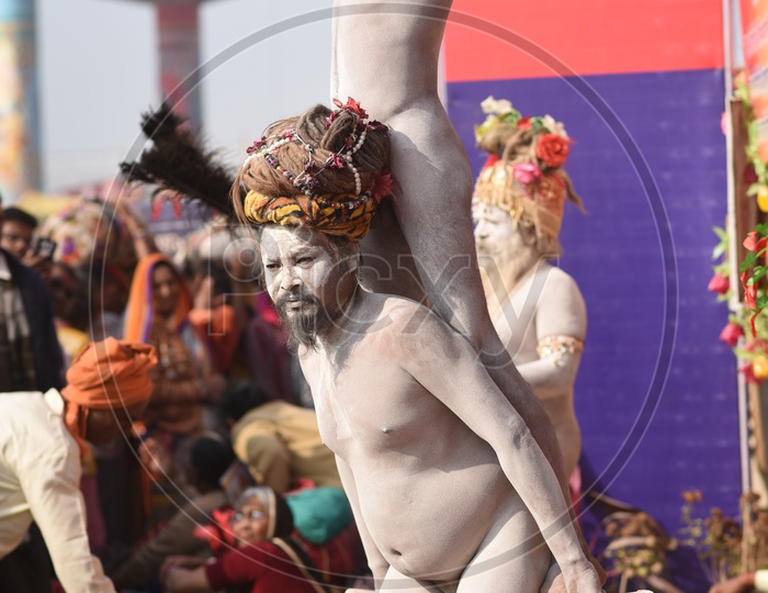 Indian Naga Sadhus Or Babas Or Aghoras  at Kumbh Mela