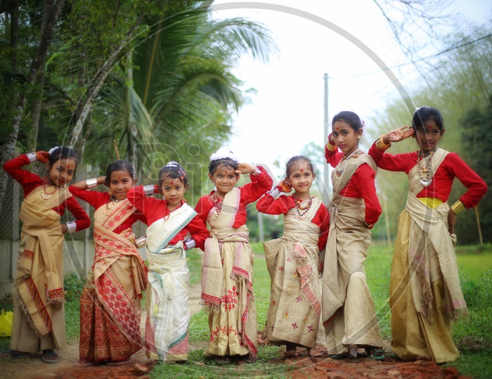 Girls dancing Bihu in Assam.