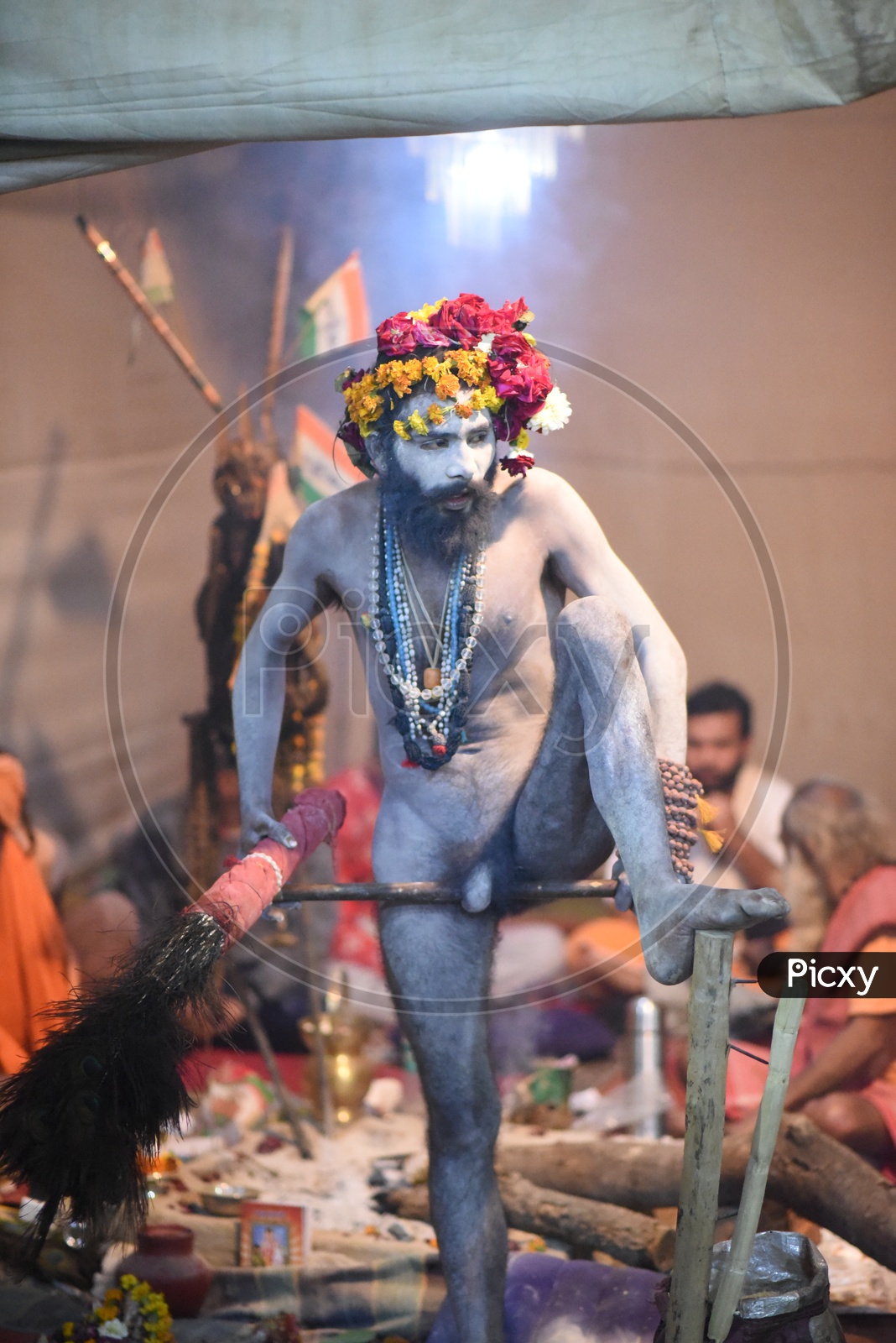 Indian Naga Sadhus Or Babas Or Aghoras  naked at Kumbh Mela