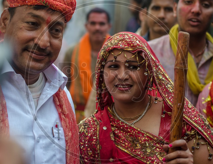 Indian Woman Celebrating Lathmar Holi Festival