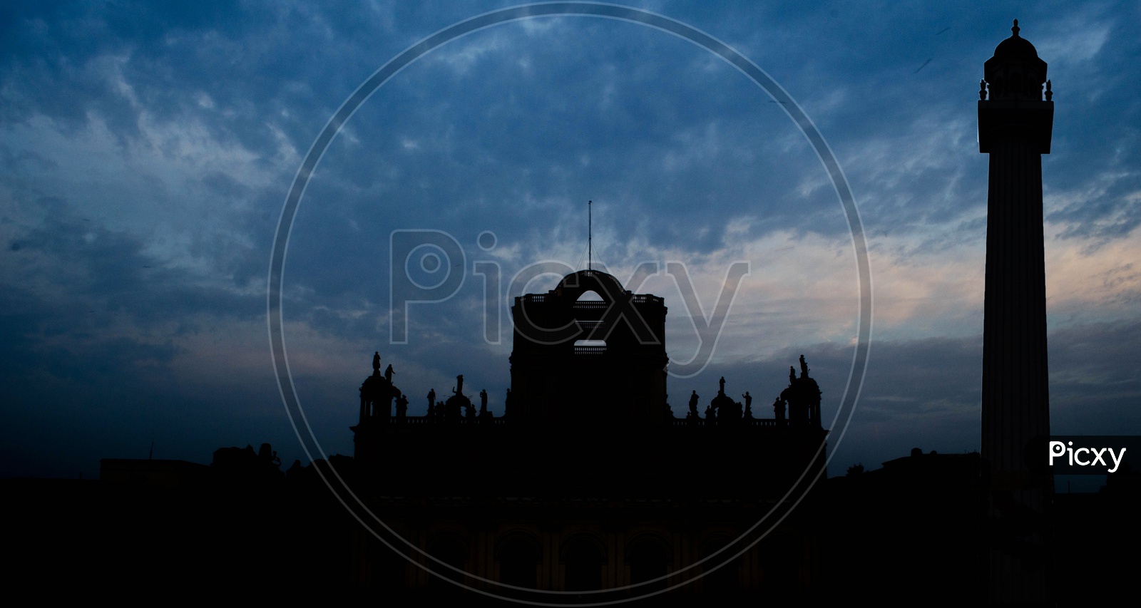 Silhouette of  Chota Imambara  With a Blue hour Sky   In The Background