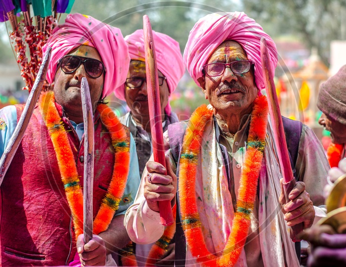 Indian Traditional Old Man In Lathmar Holi Festival