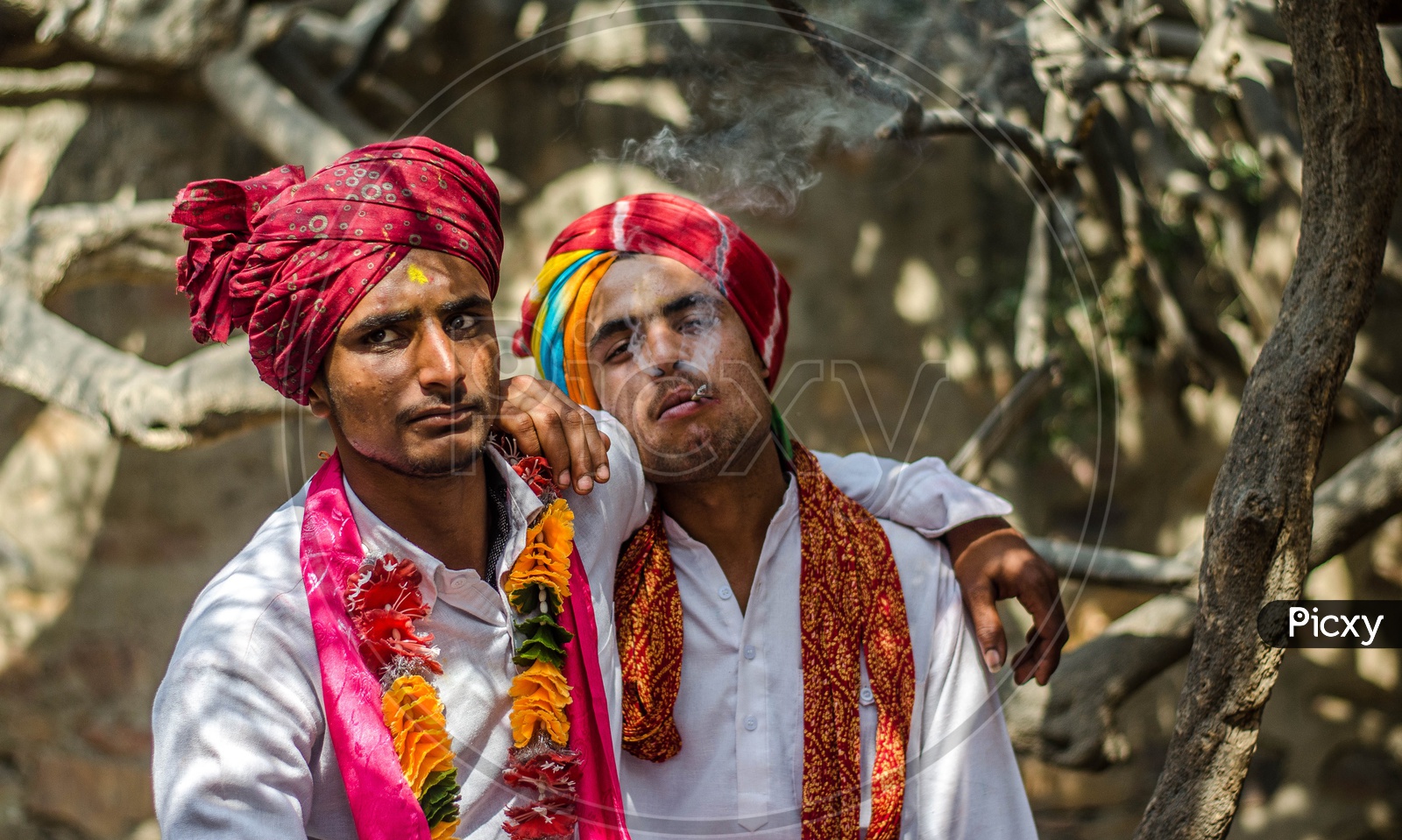 Local Man Smoking Beedi At Lathmar Holi Celebrations In Barsana