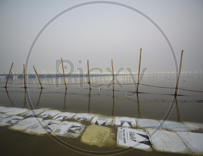 Barricades Arranged In River For  Devotees To Take Bath In River at Kumbh Mela