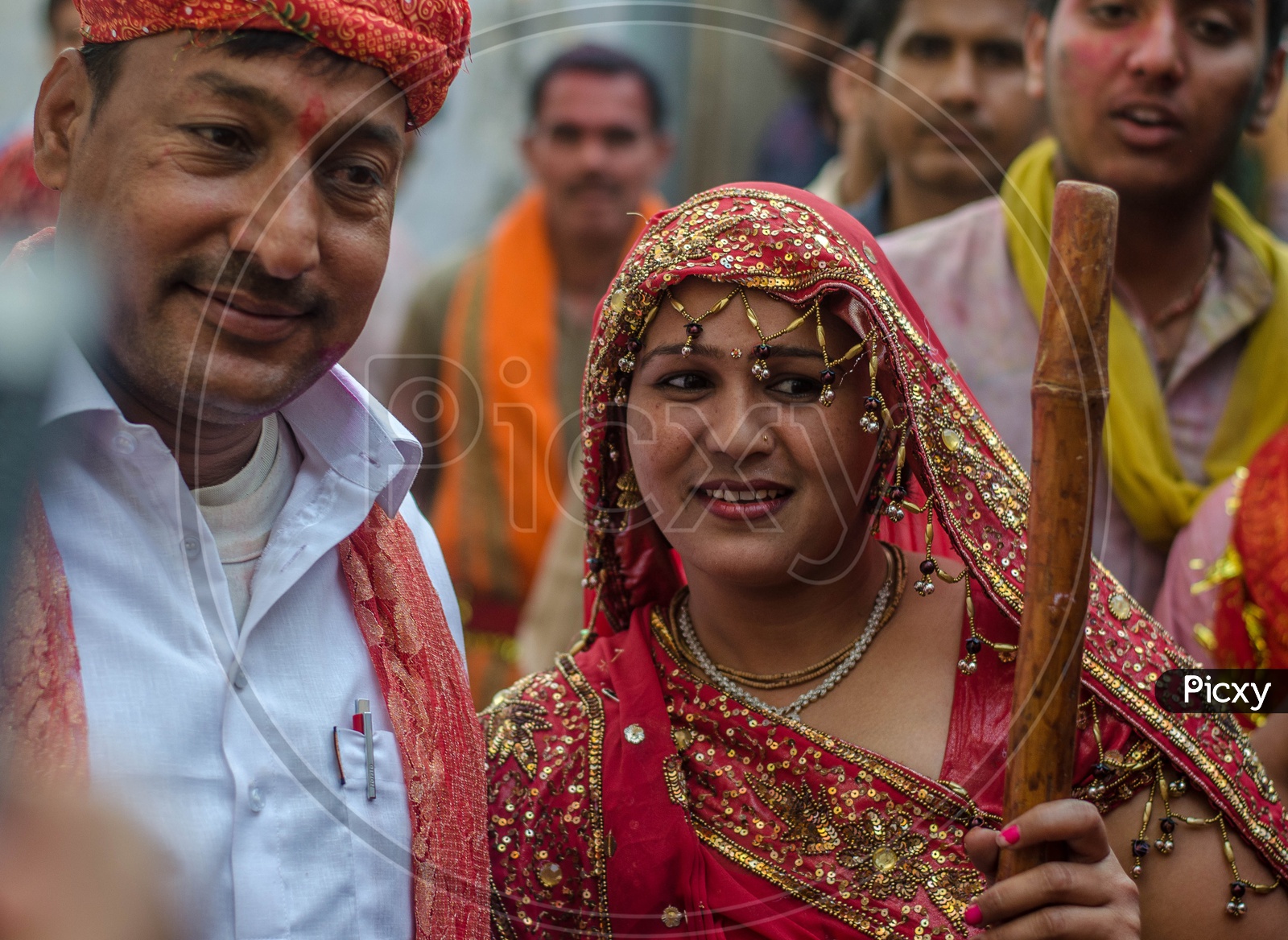 Indian Woman Celebrating Lathmar Holi Festival