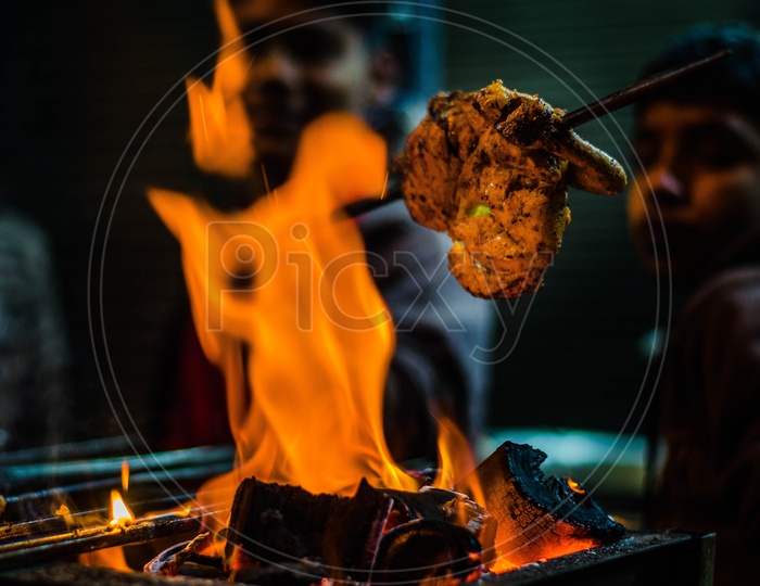 Food grilling On Coal Fire