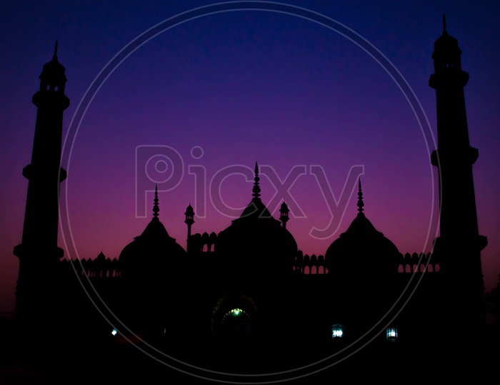 Silhouette of Bara Imambara in Lucknow
