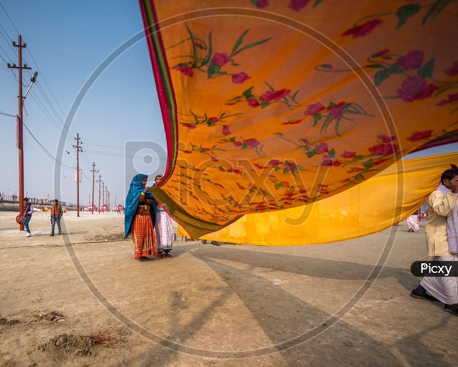 Woman Drying their Sarees In Open Air