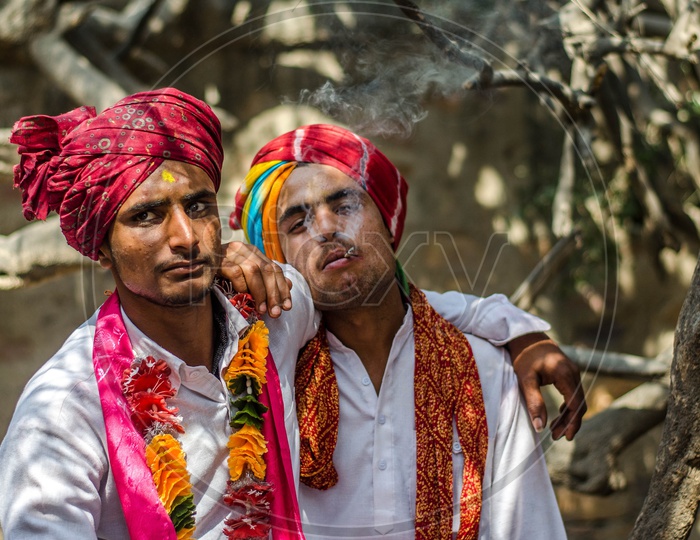 Local Man Smoking Beedi At Lathmar Holi Celebrations In Barsana