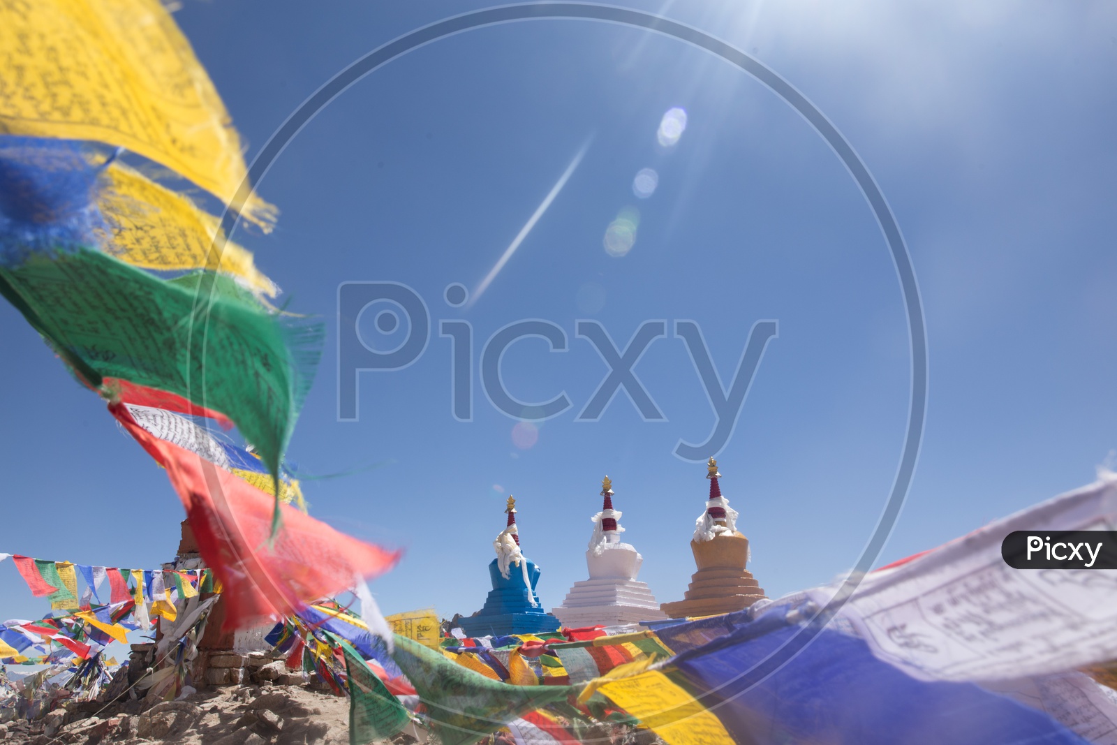 Shanti Stupas Of Buddhist Temples In The Valleys Of Leh